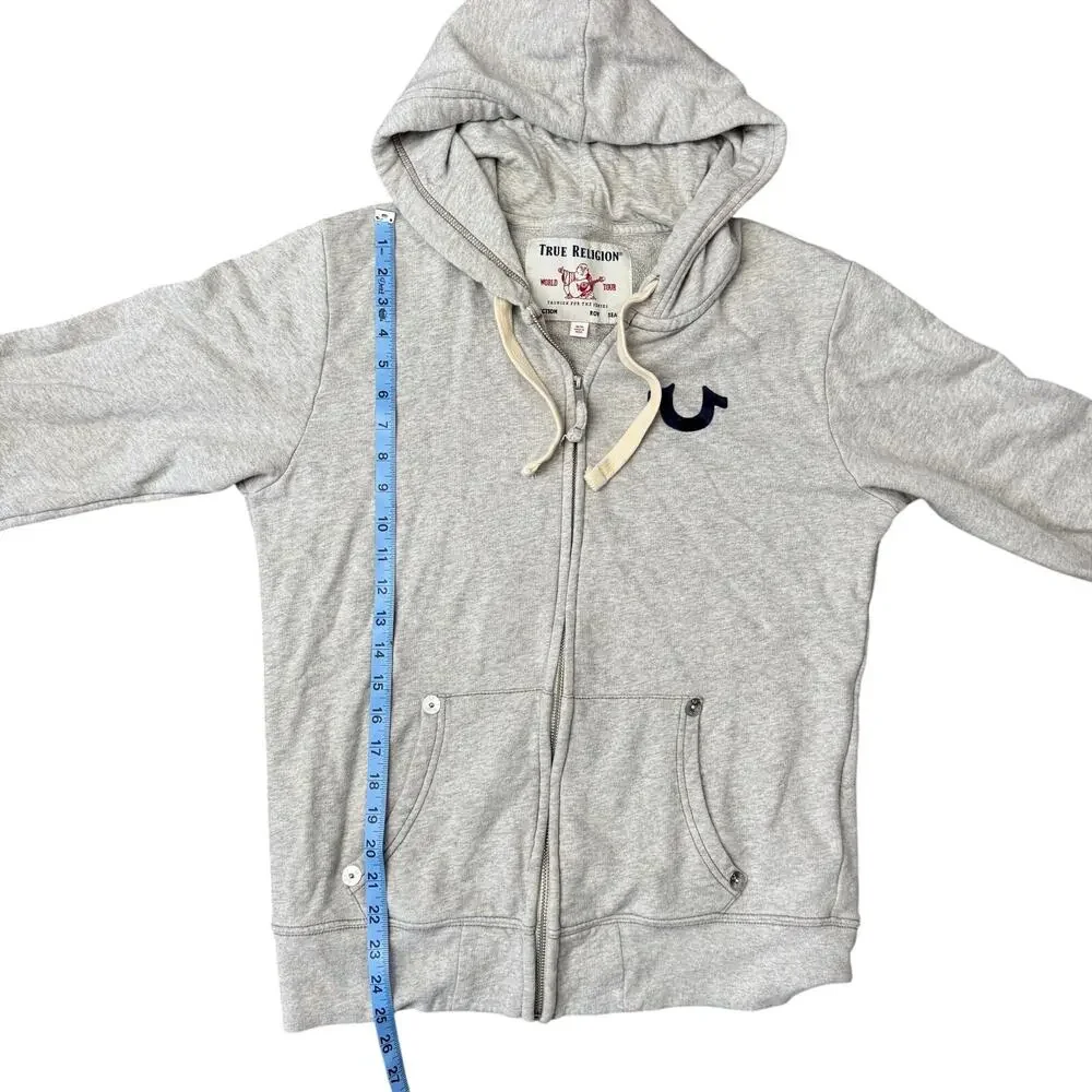 True Religion Heather Gray Mens‎ M Full Zip Up Hoodie Sweater